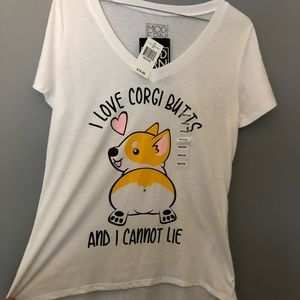 Corgi T Shirt Women’s Medium I Love Corgi Butts and I Cannot Lie White New